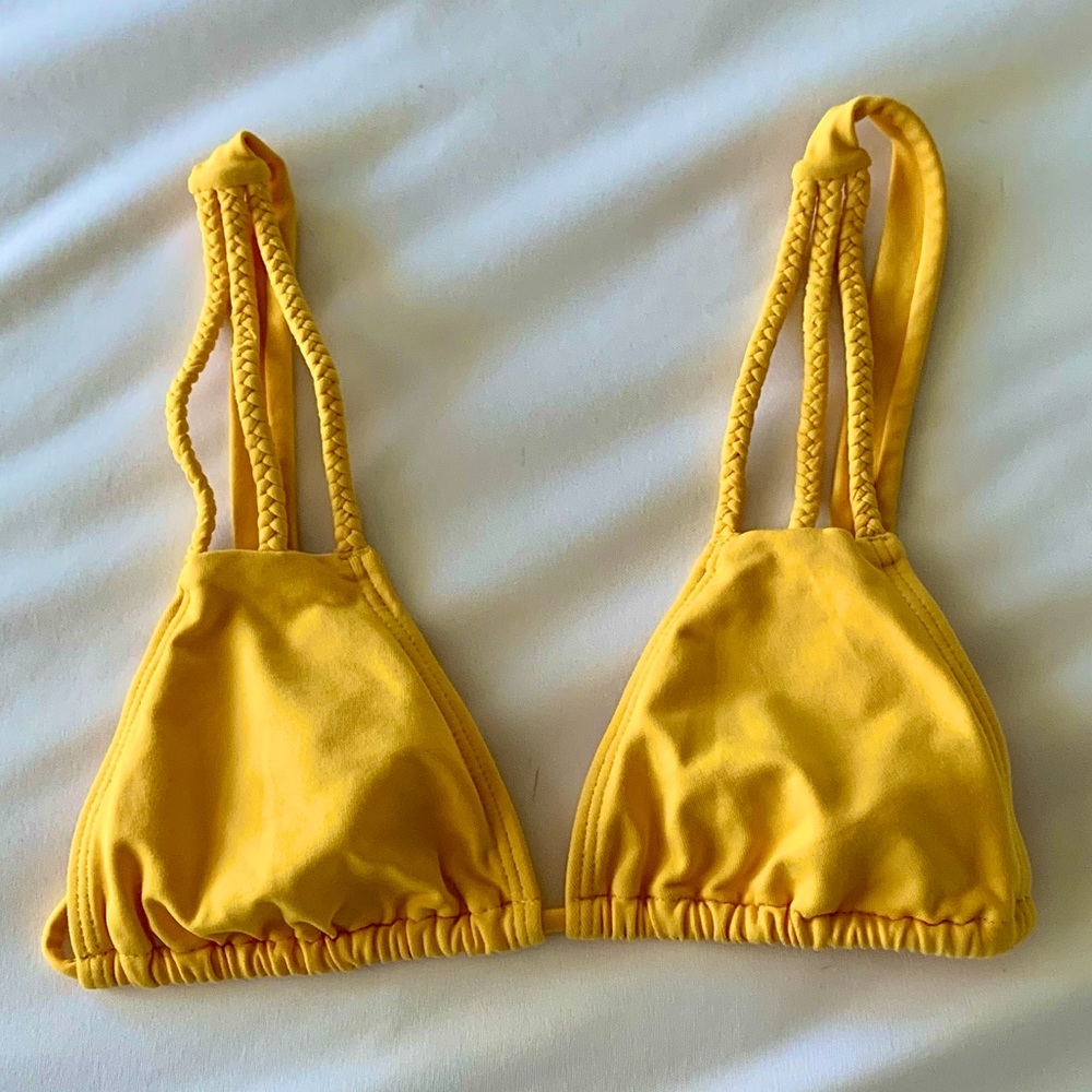 San Lorenzo Tropical Desejo Golden Yellow Braided Strap Halter Bikini Top Sz L